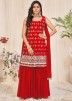 Red Embroidered Pakistani Gharara Suit