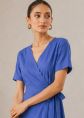 Blue Cotton Flax Wrap Maxi Dress
