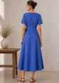 Blue Cotton Flax Wrap Maxi Dress