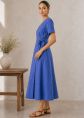 Blue Cotton Flax Wrap Maxi Dress
