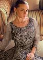 Grey Jacquard Silk Gown with Intricate Embroidery