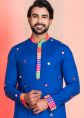 Blue Foil Mirror Work Men Kurta Pajama