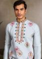 Sky Blue Viscose Kurta With Thread Embroidery