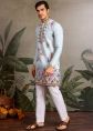 Sky Blue Viscose Kurta With Thread Embroidery