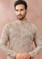 Beige Art Silk Kurta Pant With Subtle Thread Work
