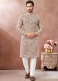 Beige Art Silk Kurta Pant With Subtle Thread Work