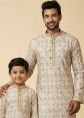 Beige Printed Father Son Combo Kurta Pajama Set