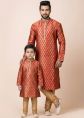 Red Jacquard Father Son Woven Combo Set