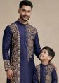 Navy Blue Embroidered Father Son Combo Set