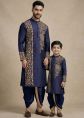 Navy Blue Embroidered Father Son Combo Set