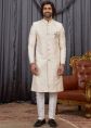Beige Jacquard Indo Western Sherwani With Woven Motifs