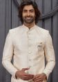 Beige Jacquard Indo Western Sherwani With Woven Motifs