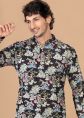 Black Cotton Kurta Pajama With Floral Print