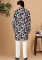 Black Cotton Kurta Pajama With Floral Print