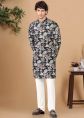 Black Cotton Kurta Pajama With Floral Print