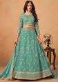 Teal Blue Organza Lehenga Choli With Zari Detailing