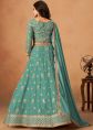 Teal Blue Organza Lehenga Choli With Zari Detailing