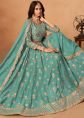 Teal Blue Organza Lehenga Choli With Zari Detailing