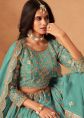 Teal Blue Organza Lehenga Choli With Zari Detailing