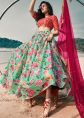Green Floral Print Lehenga Choli With Dupatta
