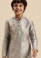 Grey Readymade Embroidered Kurta Pajama For Kids