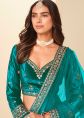 Teal Blue Velvet Lehenga Choli With Zari Motifs