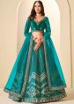 Teal Blue Velvet Lehenga Choli With Zari Motifs