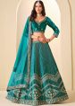 Teal Blue Velvet Lehenga Choli With Zari Motifs