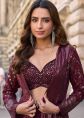 Wine Georgette Jacket Style Top Bottom With Sequin Work