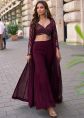 Wine Georgette Jacket Style Top Bottom With Sequin Work