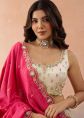 Cream Silk Lehenga Choli With Fuchsia Dupatta