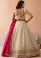 Cream Silk Lehenga Choli With Fuchsia Dupatta