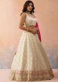 Cream Silk Lehenga Choli With Fuchsia Dupatta