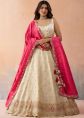 Cream Silk Lehenga Choli With Fuchsia Dupatta