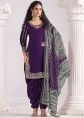 Purple Patiala Suit In Mirror Work