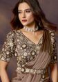 Brown Pre-Stitched Satin Saree With Sequinned Belt