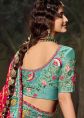 Turquoise & Red Half N Half Embroidered Silk Saree