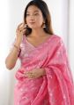 Pink Crape Saree With Scallop Sequin Work