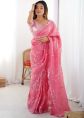 Pink Crape Saree With Scallop Sequin Work