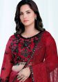 Red Net Saree With Black Hand Embroidery