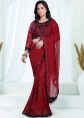 Red Net Saree With Black Hand Embroidery