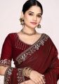 Maroon Satin Saree With Stone Embellishment