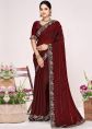 Maroon Satin Saree With Stone Embellishment