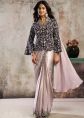 Cream Pre-Stitched Saree With Blazer Style Blouse