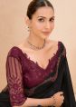 Black Saree With Wine Embroidered Blouse
