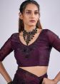 Purple Satin Saree With Embroidered Border