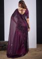 Purple Satin Saree With Embroidered Border