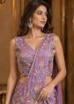Lavender Satin Pre Stitched Saree With Embroidery