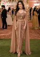 Brown Pre-Stitched Saree With Embellished Cape