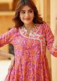 Pink Cotton Anarkali Suit With Floral Print Detail
